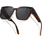 Oversized Fit Over Glasses Polarized Sunglasses for Women,Trendy Square Cover Shades for Driving Brown Tortoise Frame/Gray Lens