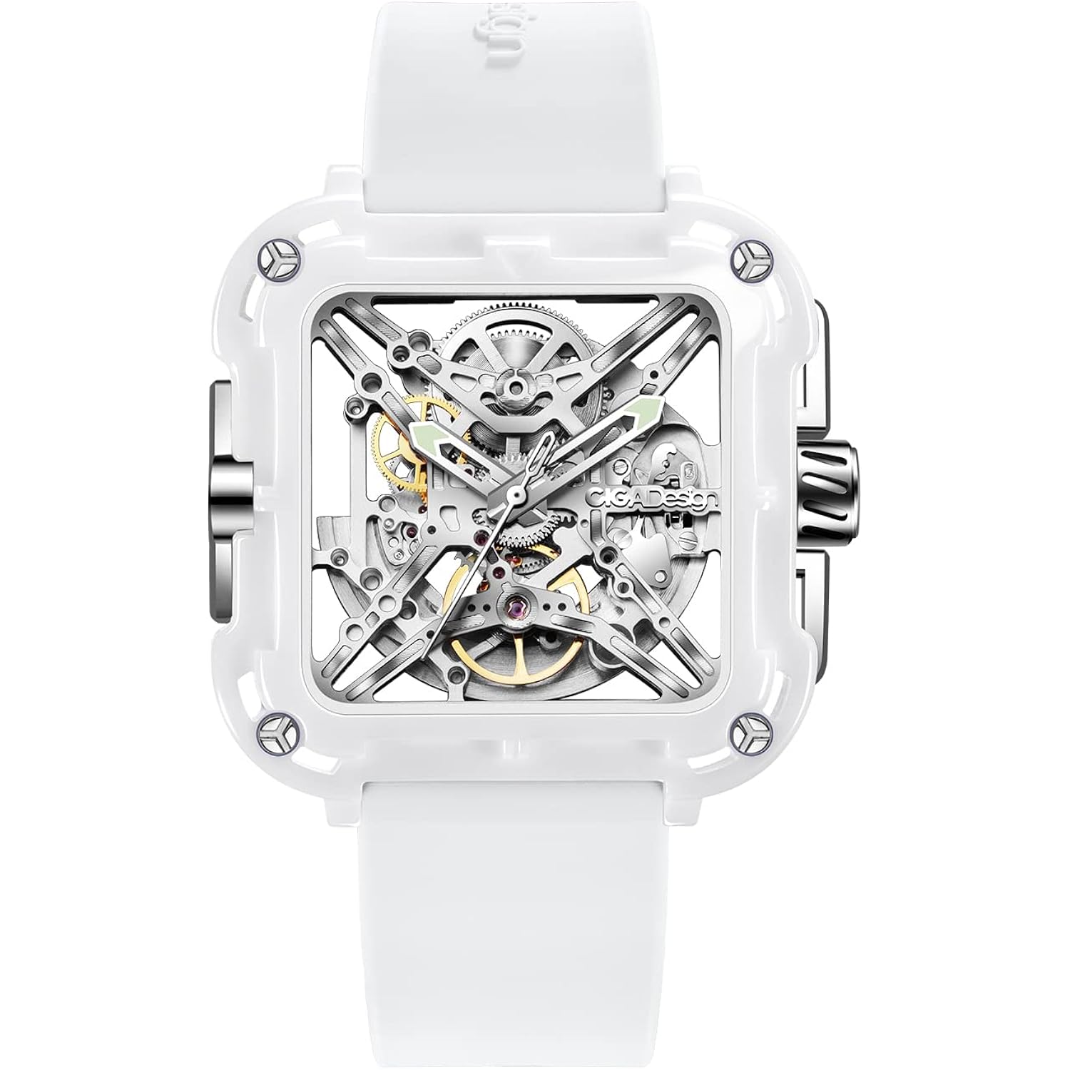 Ciga Design Watches For Womens X Series - Machina, Mechanical Automatic Watches Fashion All-Match Wrist Accessories Sapphire Crystal Analog Skeleton Watches With Silicone Strap