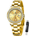 Olevs Ladies Watch Diamond Dress Quartz Analog Female Watches Stainless Steel Two Tone Waterproof Luminous Day Date For Womens Wrist Watch Gift