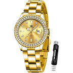 Olevs Ladies Watch Diamond Dress Quartz Analog Female Watches Stainless Steel Two Tone Waterproof Luminous Day Date For Womens Wrist Watch Gift