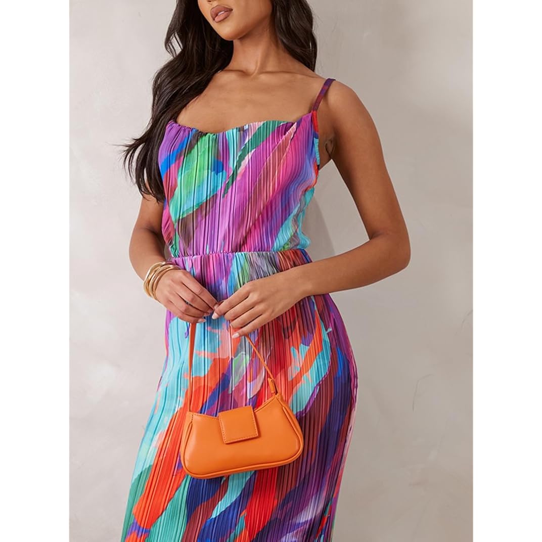 Summer Floral Dress Sexy Strap Shoulder Pleated Maxi Dresses A Line Wedding Guest Dresses For Women