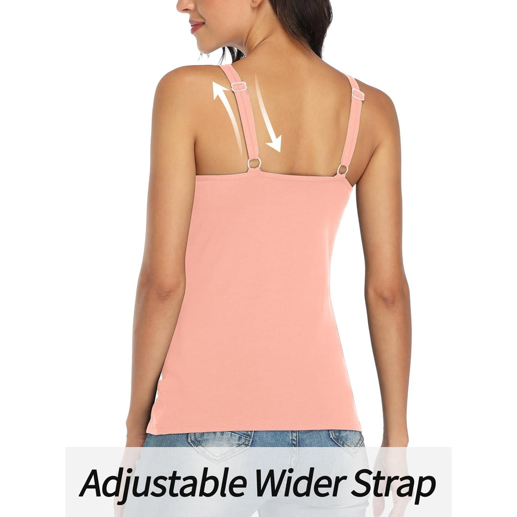 Women's Cotton Tank Top with Shelf Bra Adjustable Wider Strap Camisole Basic Cami Tanks