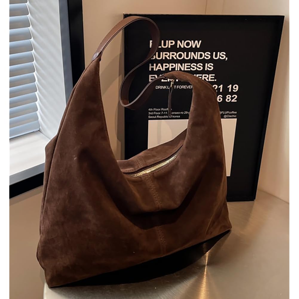 Women’s Trendy Suede Tote Bag Shoulder Bags For Women Fall Underarm Bag Winter Hobo Bag Work Purses Suede Travel Handbag