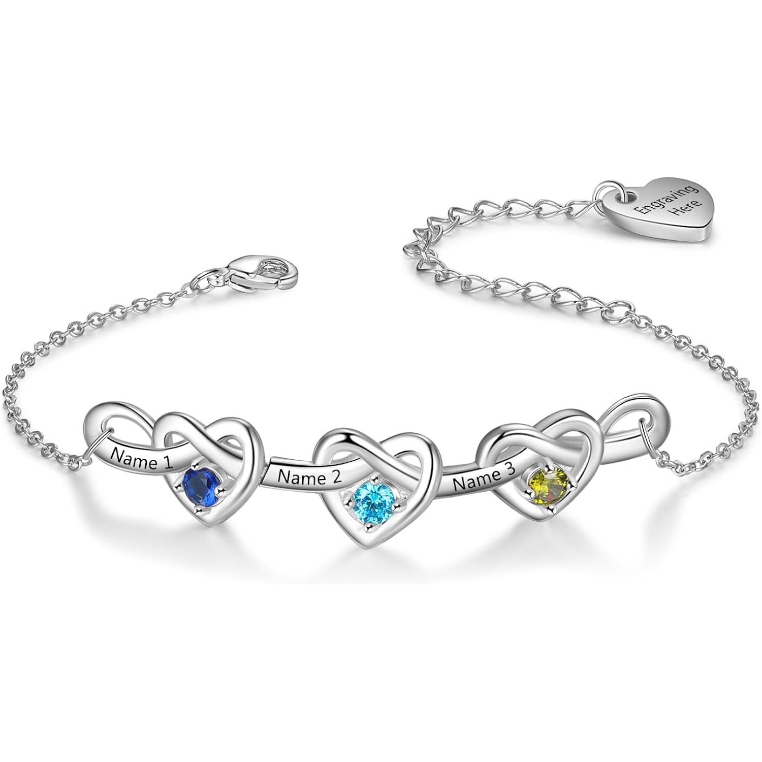 Nameinhea Personalized Name Birthstone Bracelet for Women – Mothers Bracelet with Birthstones, Mother's Day, Christmas, Birthday Gifts for Mom Grandma Wife