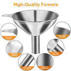 Metal Stainless Steel Funnel, Large Medium Small Funnel Set Of 3, Food Grade Mini Funnels For Kitchen Use Filling Bottles Flask Cooking, 2 Brushes Ylyl