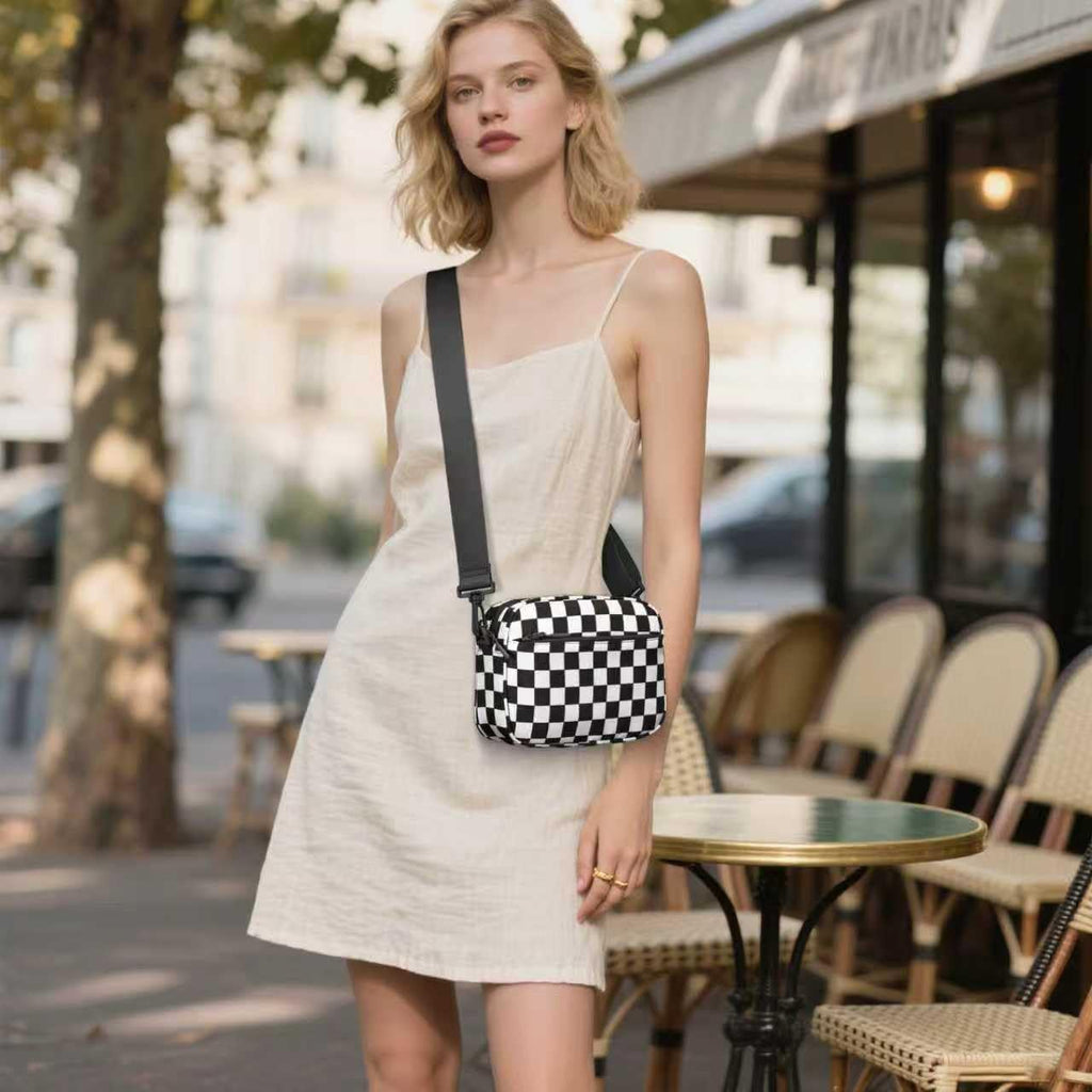 Small Checkered Crossbody Bag For Women Cute Purses Trendy Shoulder Handbags Wide Strap