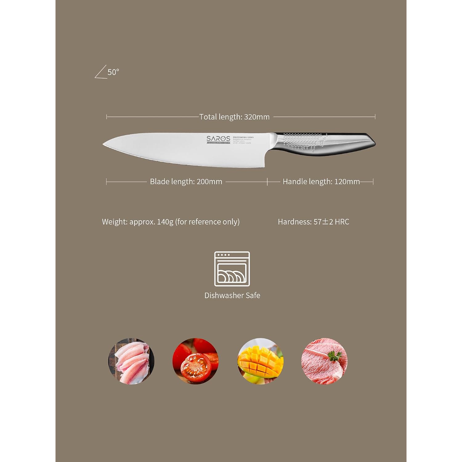 8 Inch Japanese Kitchen Knife – Professional Gyuto Chef Knife Made Of 1.4116 German Steel, All-Steel Anti-Slip Handle, Razor Sharp Blade In Gift Box For Home & Restaurant