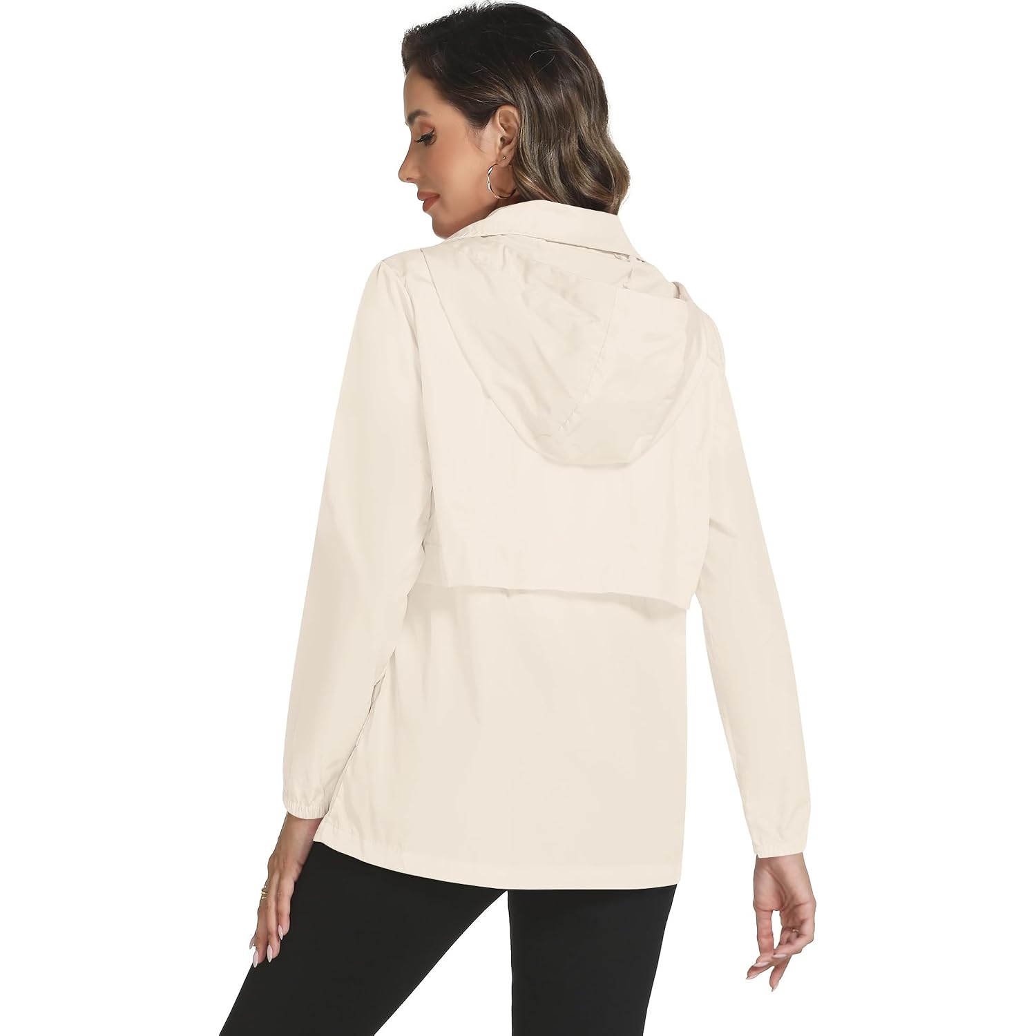 Rain Jacket Women With Hooded Lightweight Waterproof Raincoats Packable Zipper Pockets Windbreakers