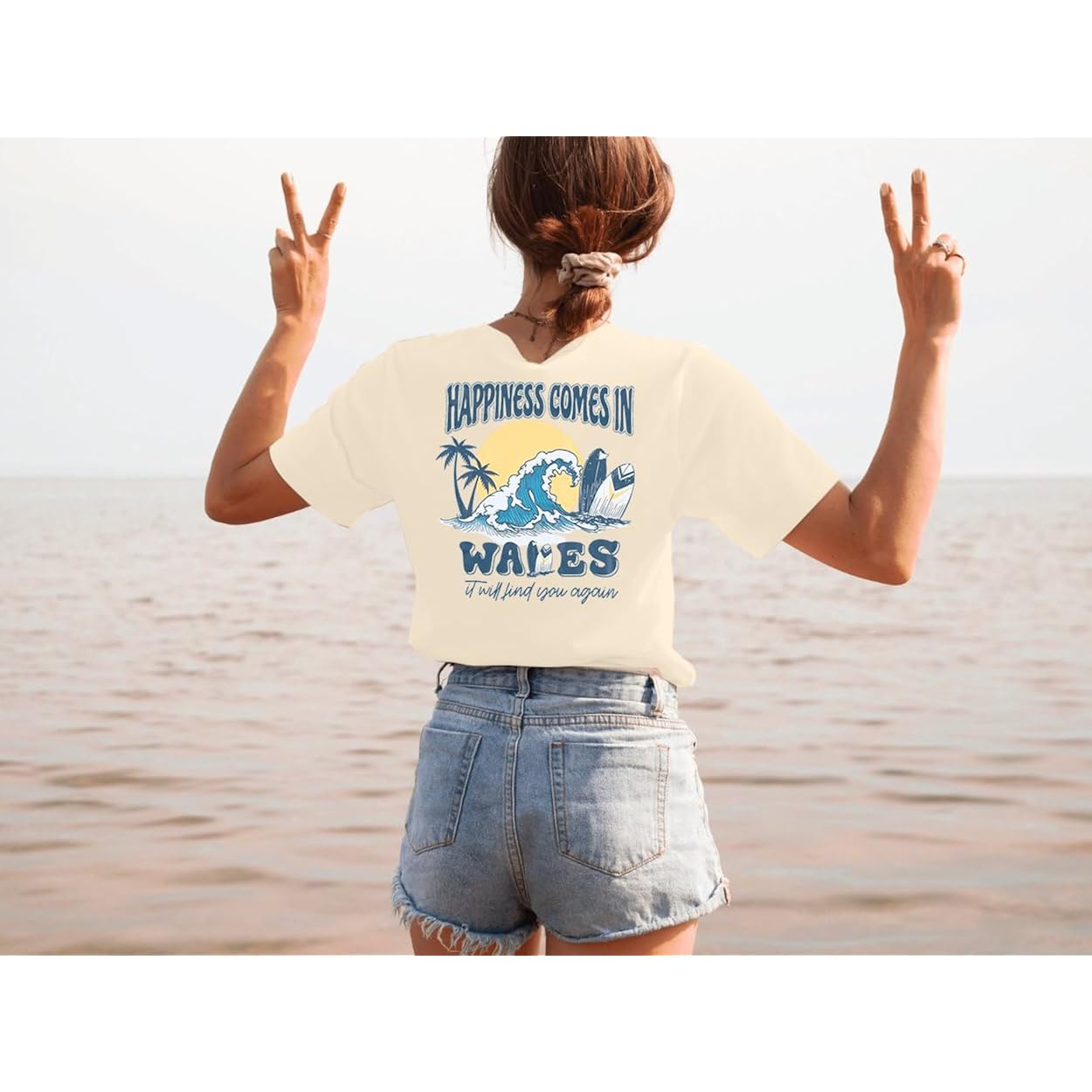 Graphic Tees Women Oversized T-Shirts: Summer Hawaiian Beach Tops Shirts Hawaii Tropical Beachy Short Sleeve Outfit Apricot