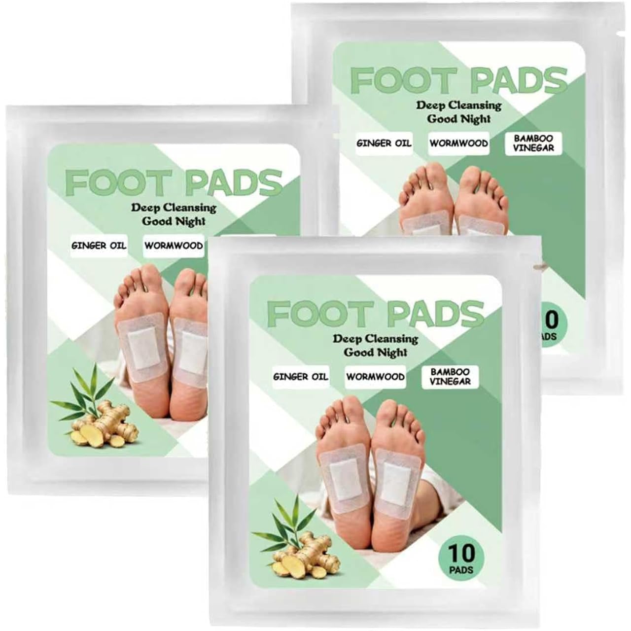 Deep Cleansing Foot Patches, Natural Ingredients for Food Care, Bamboo Vinegar & Ginger Oil, Goodnight Foot Pads, Helps Reduce Foot Odor, Sleep Better, Remove Tension, Fragrance-Free Type, 30 Pieces