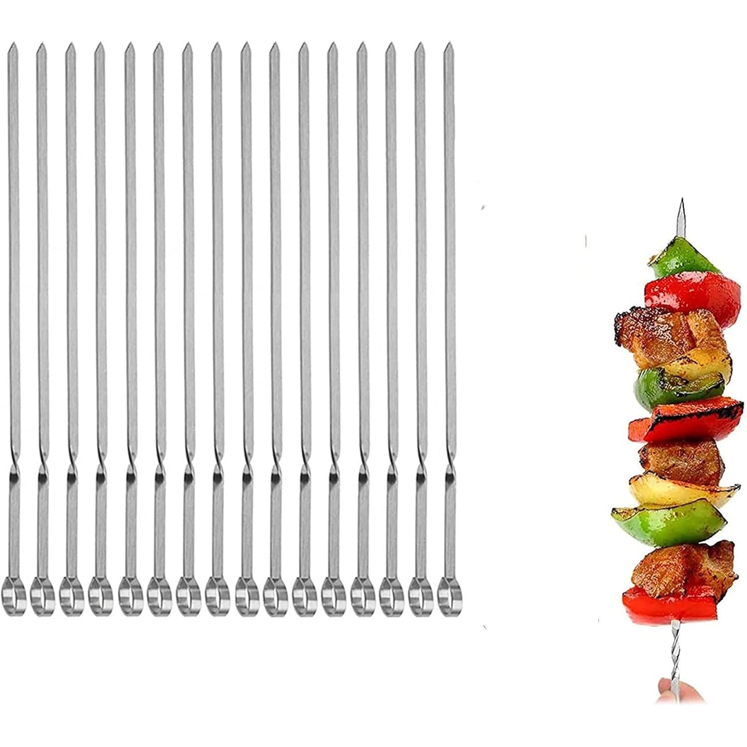Metal Skewer For Grilling,Kabob Skewer,Flat Bbq Barbecue Skewer,Grilling Skewers Set,Reusable Bbq (14" Skewer(16 Pack))