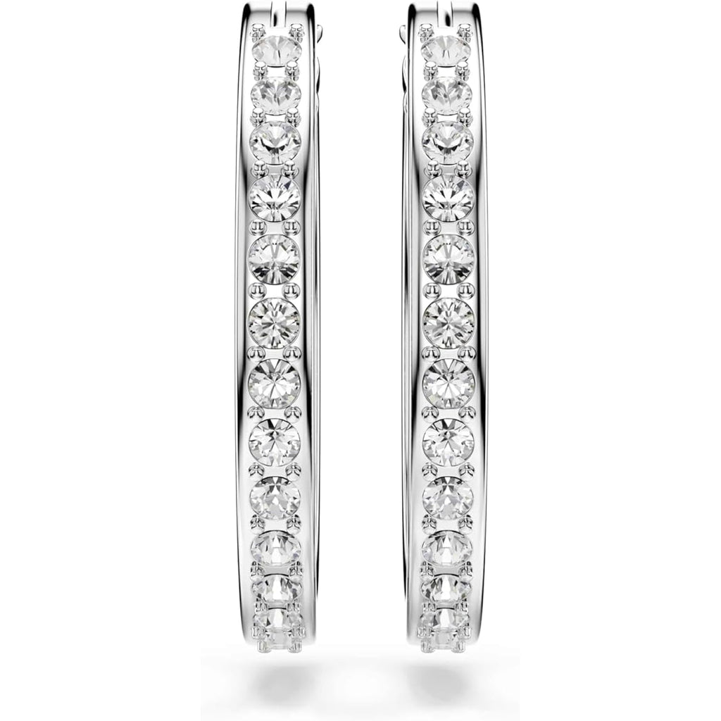 Swarovski Sommerset hoop earrings, White, Rhodium plated, One Size, Silver, Crystals