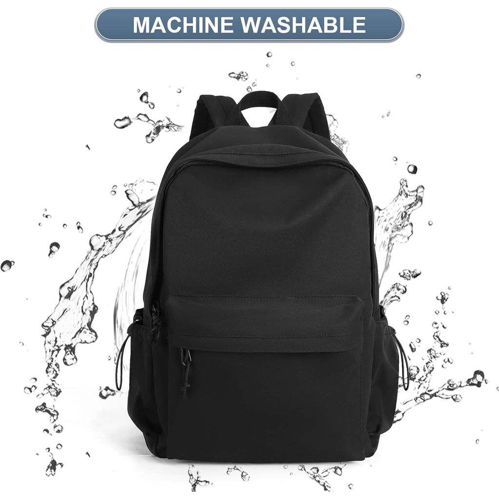 Black School Backpack For Girls Women Waterproof High School Book Bag Cute Backpack For Men Teens Boys, Lightweight Simple Middle School Back Pack Daypack