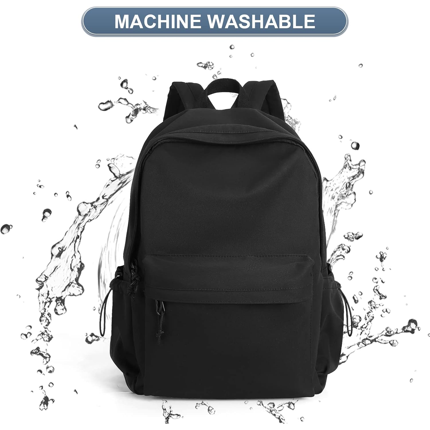 Black School Backpack For Girls Women Waterproof High School Book Bag Cute Backpack For Men Teens Boys, Lightweight Simple Middle School Back Pack Daypack