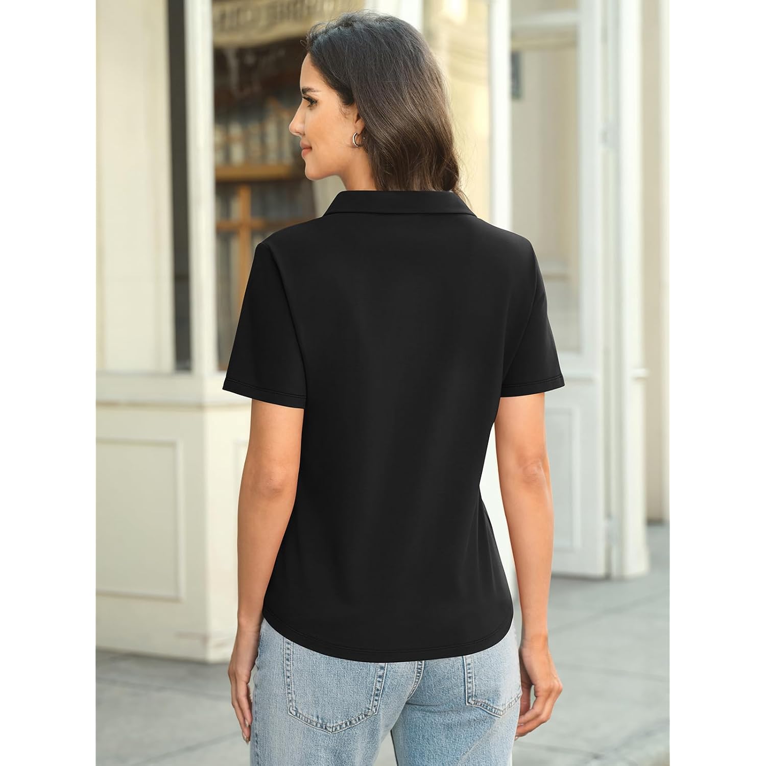 Easygala Womens Cotton Polo Shirts Short Sleeve V Neck Collared Tops Loose Fit Work Blouses Casual Summer Outfits 2026