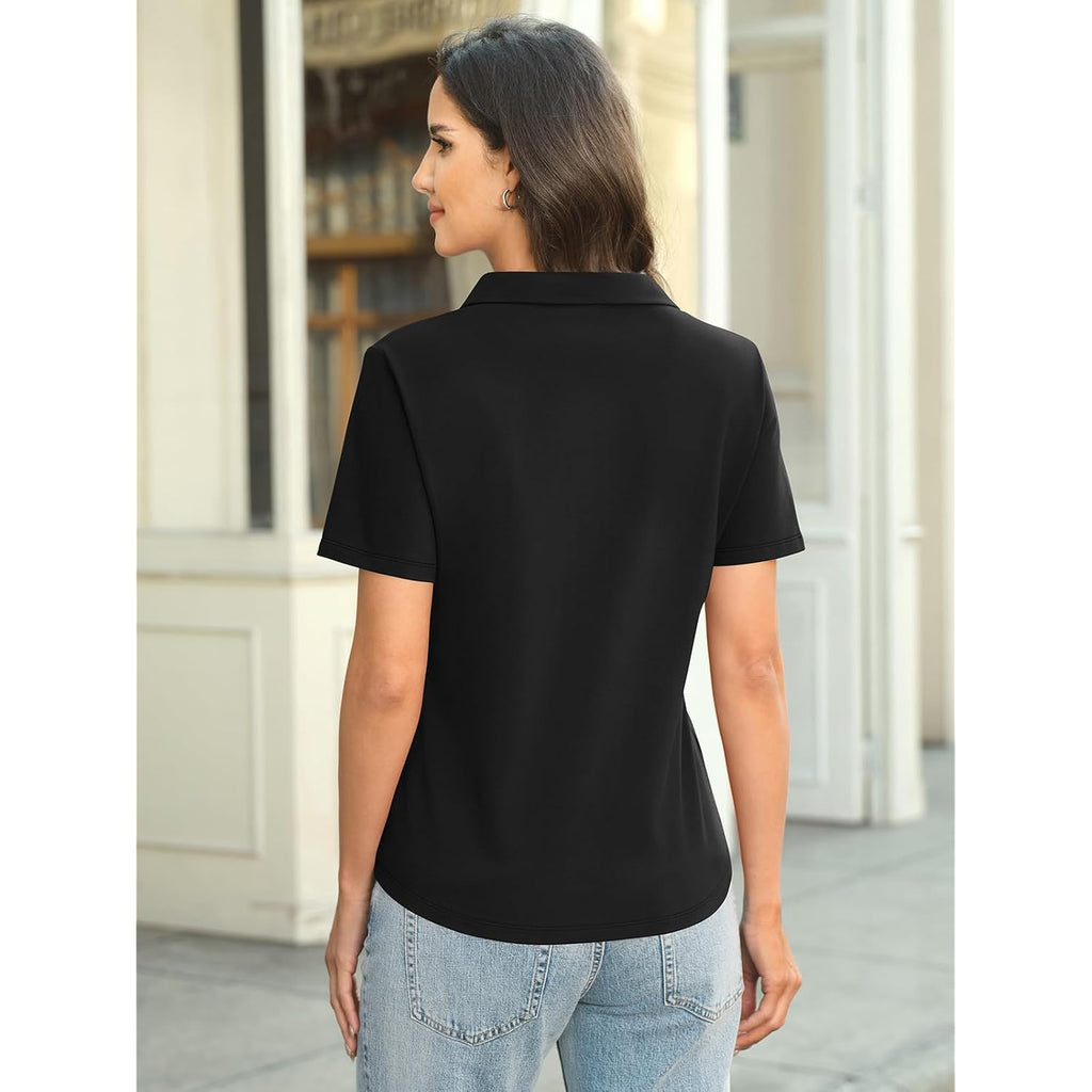 Easygala Womens Cotton Polo Shirts Short Sleeve V Neck Collared Tops Loose Fit Work Blouses Casual Summer Outfits 2026