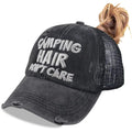 Camping Hair Don'T Care Hat, Vintage Washed Distressed Mesh Baseball Cap