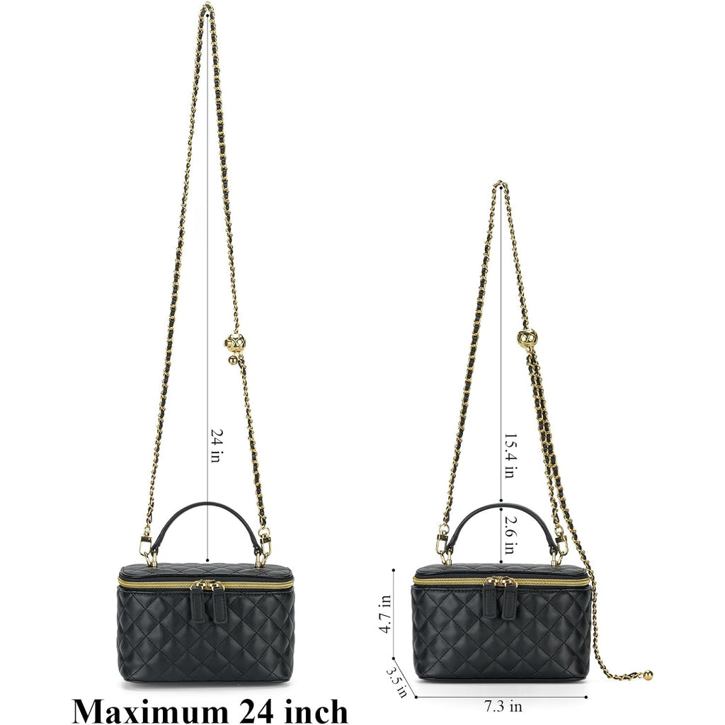 Mini Quilted Box Crossbody Bags For Women, Small Square Designer Clutch Purses With Adjustable Chain Strap