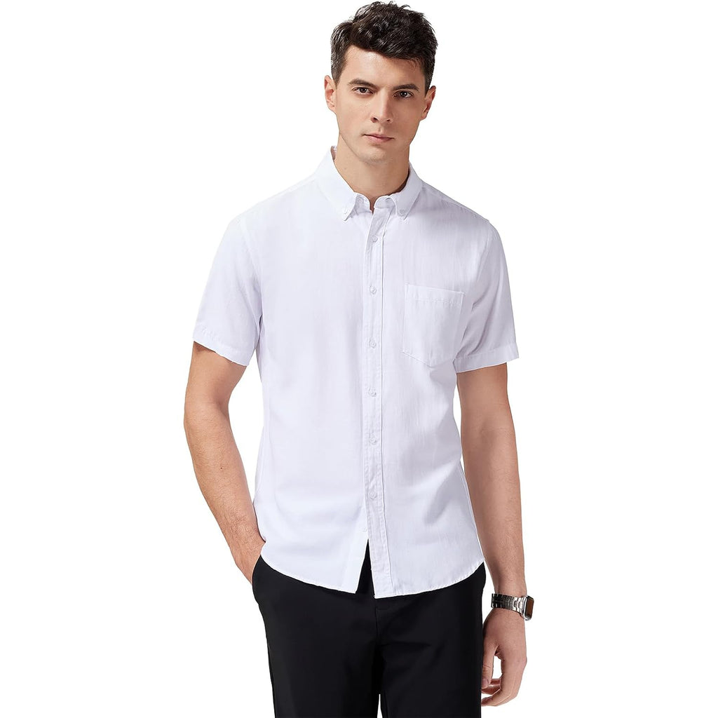 Men'S Oxford Dress Shirt Short Sleeve Button Down Shirts Business Casual With Chest Pocket For Gifts