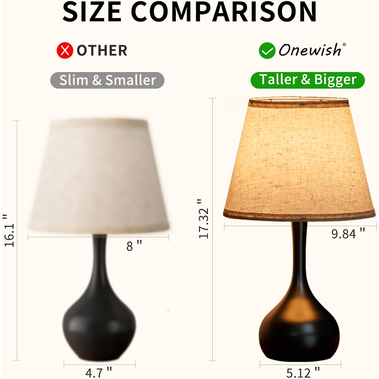 Onewish Touch Bedside Lamp For Bedroom, 3-Way Dimmable Farmhouse Table Lamps For Nightstand With Fabric Shade, Desk Lamp For Kids Reading, Home Office
