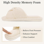 Evshine Summer House Slippers For Women Corduroy Cross Bow Indoor Slippers Open Toe Slip On Bedroom Shoes With Memory Foam