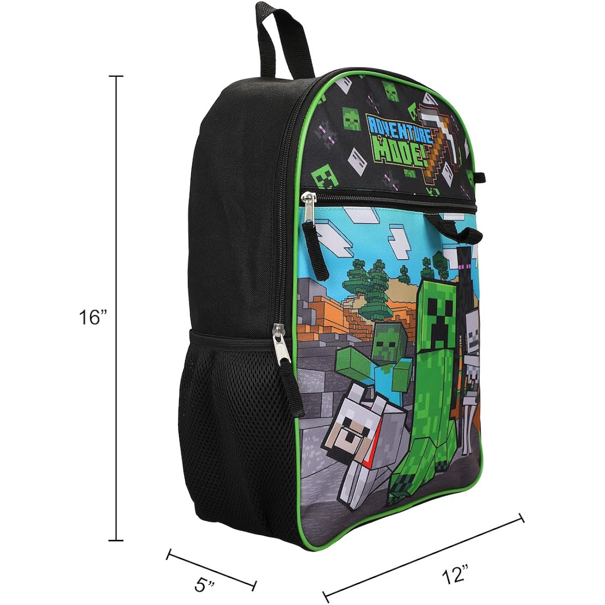 Bioworld Unisex Minecraft Adventure Mode 5-Piece Backpack Set (Little Kid/Big Kid), Green, One Size