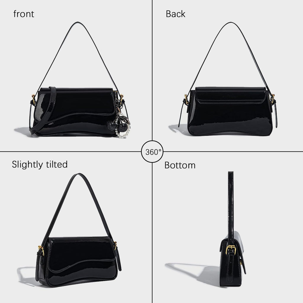 Black Purses for Women Trendy, Y2K Faux Leather Clutch Purse with Cherry Pendant,Crossbody Shoulder Bag and Handbags