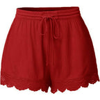 Women Floral Lace Trim Shorts Casual Summer Shorts High Waisted Drawstring Dressy Shorts Trendy Beach Clothes 2024