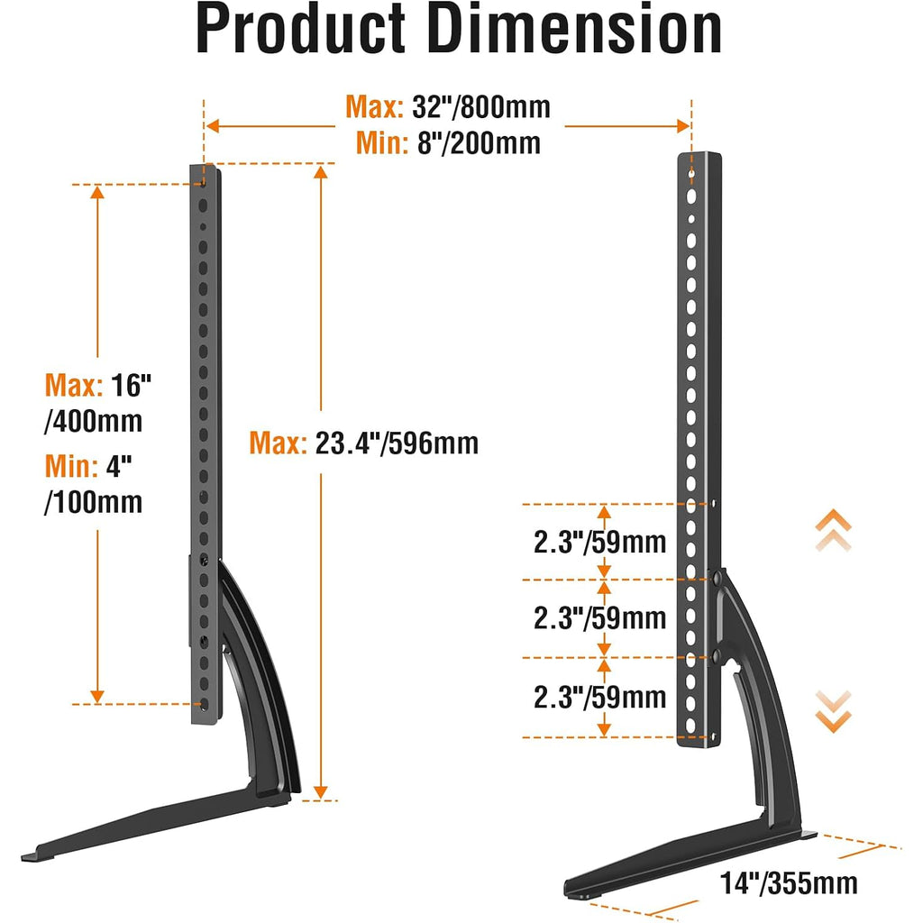 Elived Universal Table Top Tv Stand For Most 27 To 55 Inch Lcd Led Plasma Flat/Curved Screen Tvs, Tv Base Height Adjustable Leg Stand, Replacement Tv Feet Holds Up To 88Lbs, Max Vesa 800X400Mm