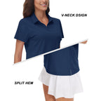 Women's V-Neck Polo Shirts UPF 50+ Short Sleeve Sun Protection Quick Dry Golf Polos Collared Shirt