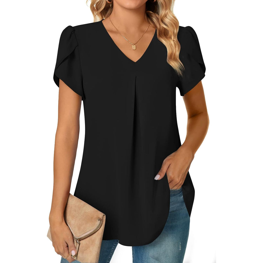 Anyally Women's Summer Tunic Tops Dressy Casual Chiffon Blouses Plus Size Short Sleeve T-Shirts for Leggings
