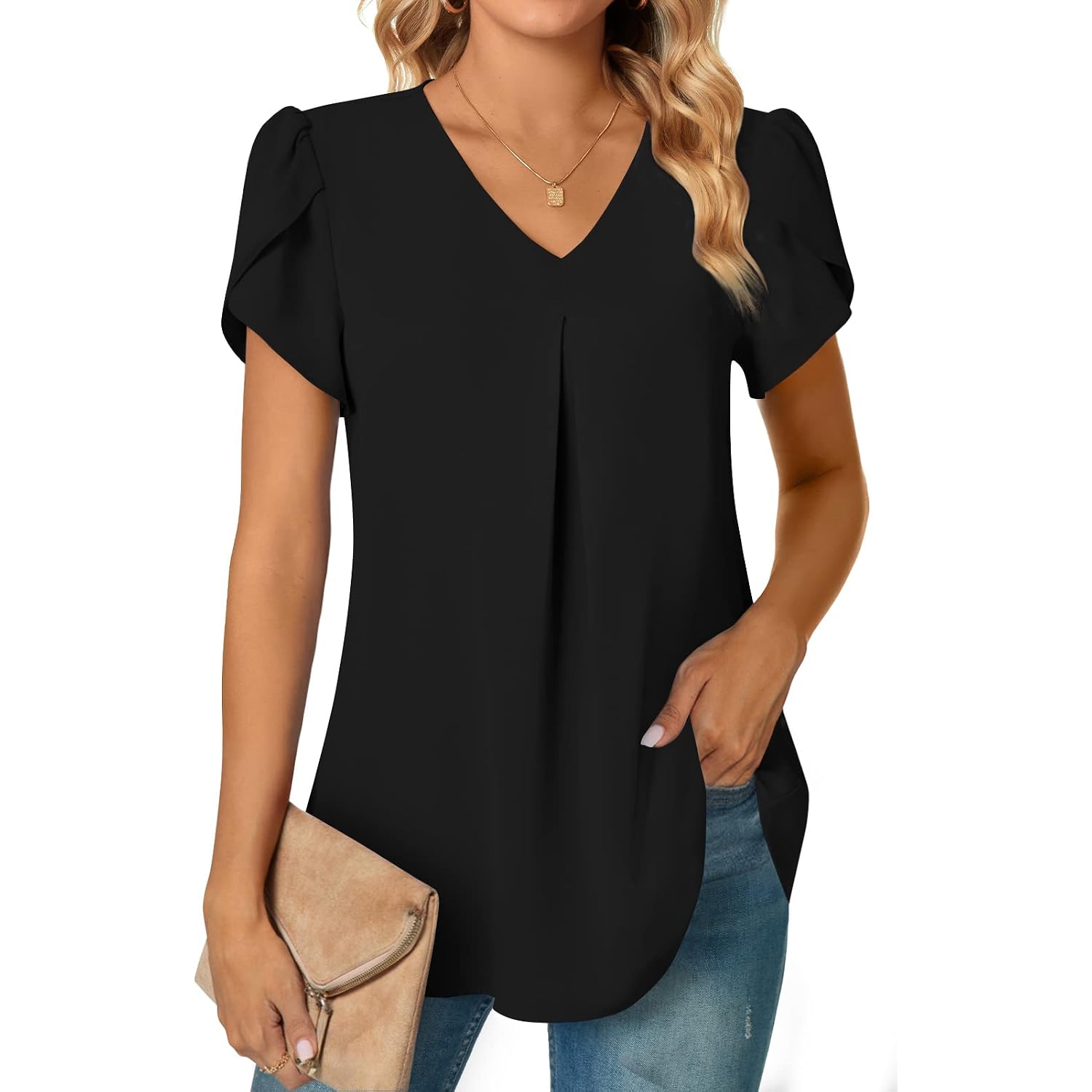 Anyally Women's Summer Tunic Tops Dressy Casual Chiffon Blouses Plus Size Short Sleeve T-Shirts for Leggings
