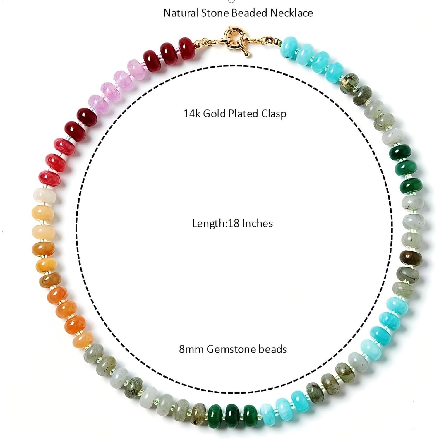 Zissunbeam Bead Gemstone Choker Necklace for Women,Colorful Natural Stone Beaded Statement Boho Beach Necklace Jewelry for Women, Rainbow Stone Charm Trendy Necklaces