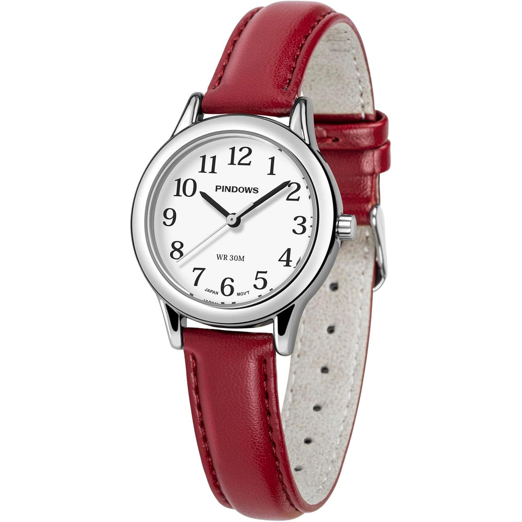 PINDOWS Minimalist Watches for Women, Gold-Tone Case with Black Leather Strap, Fashionable, Everyday Elegant Quartz Analog Dress Watch