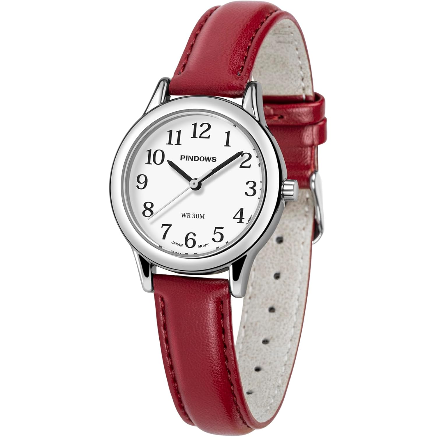 PINDOWS Minimalist Watches for Women, Gold-Tone Case with Black Leather Strap, Fashionable, Everyday Elegant Quartz Analog Dress Watch