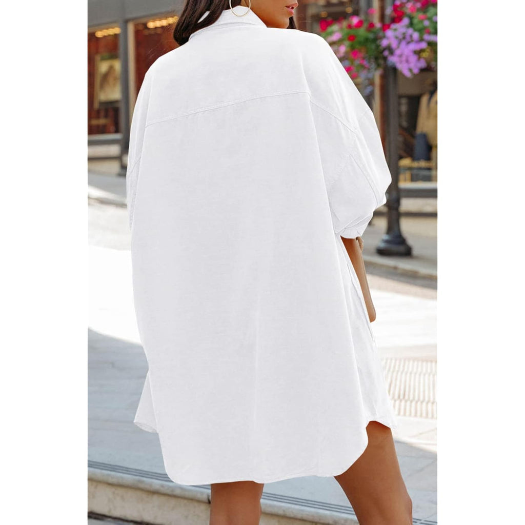 Womens Oversized Button Down Shirts Casual Loose Long Sleeve Solid Lapel Long Blouses Tops with Pockets