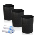 3 Pack Small Bathroom Trash Can With Trash Bags Plastic Garbage Can Black | Sturdy Stylish Decor Round Plastic Waste Basket Bin For Kitchen Bedroom Office Craft Room College Dorm Essentials
