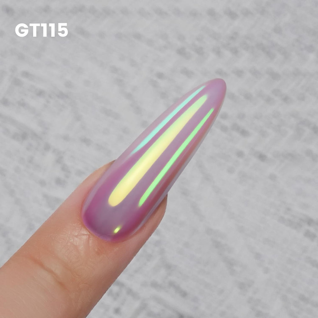 Yokefellow GleamTap Cushion Aurora Chrome Nail Powder -Mermaid Aurora Effect,Nail Art Glitter Decoration for Home DIY Salon Manicure (GT115 Ethereal/Pink Lilac with Gold Sheen)