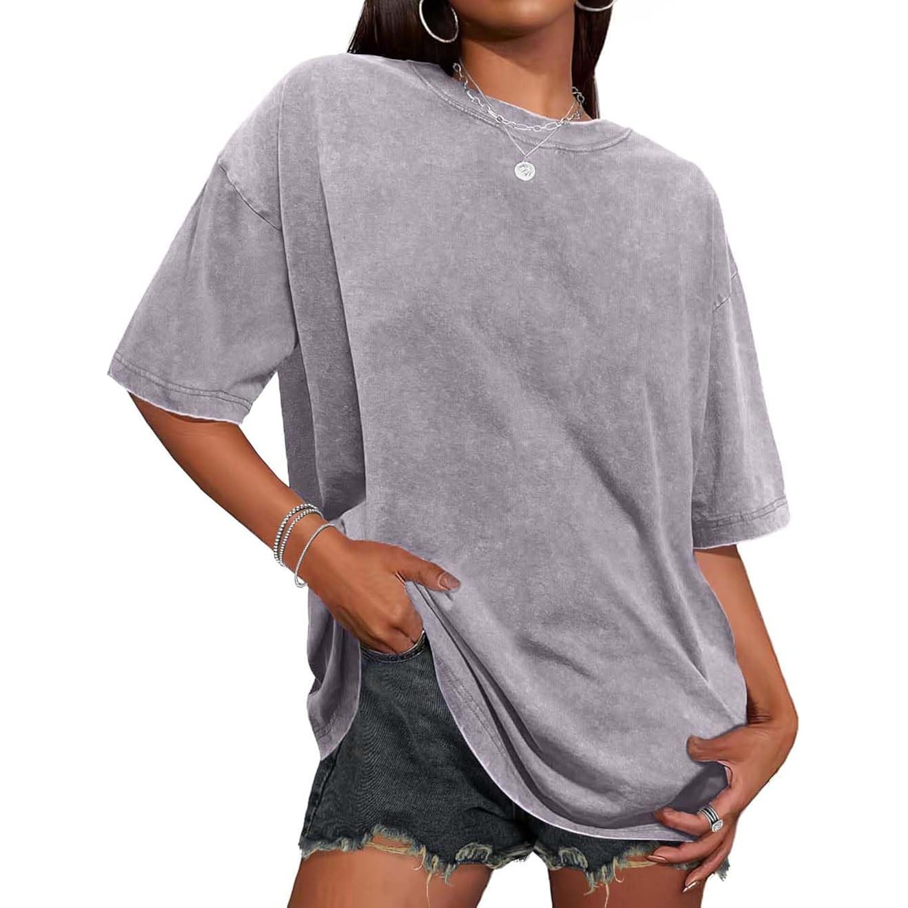 Oversized Tshirts for Women Short Sleeve Crew Neck Vintage Washed Basic Loose Casual Tees 2026