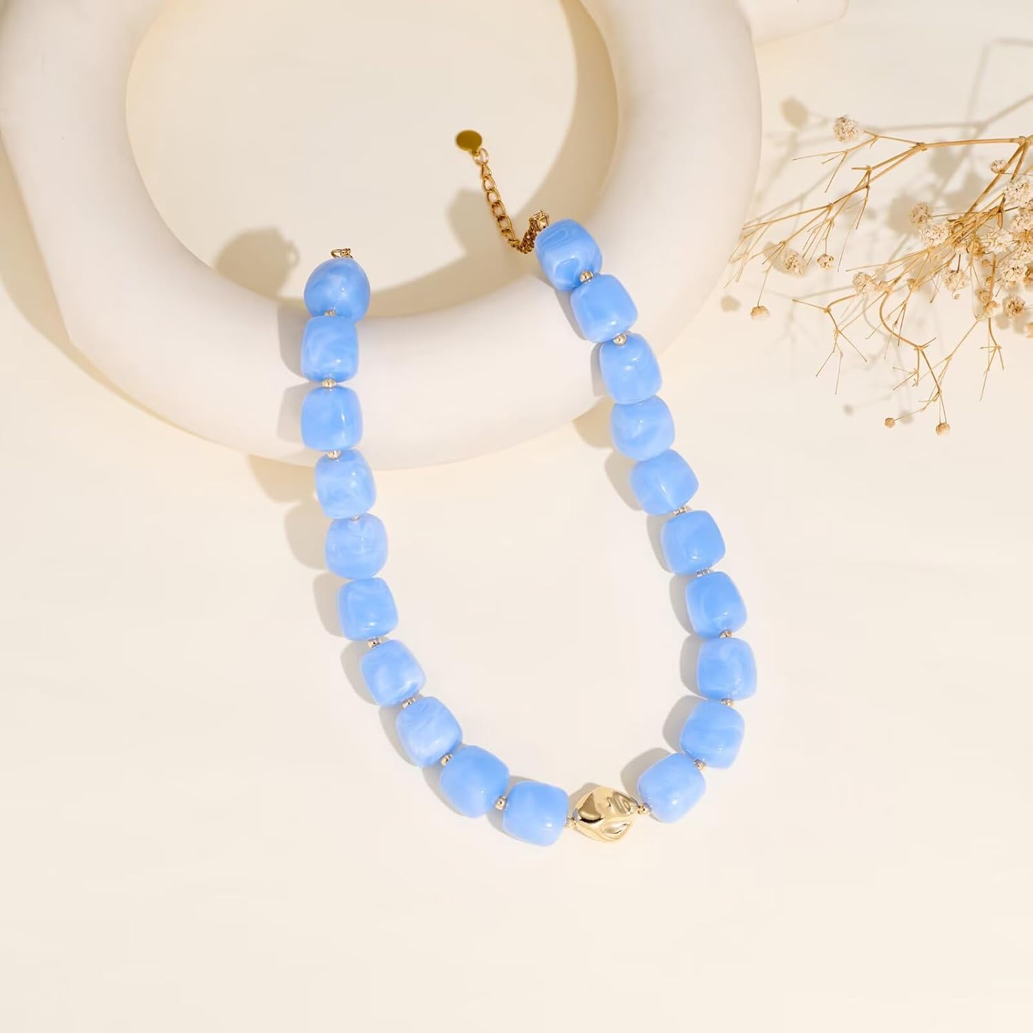 Colorful Chunky Necklaces for Women Multicolored Large Square Acrylic Beads Necklace Trendy Bold Statement Beaded Necklace Summer Vacation Choker Jewelry