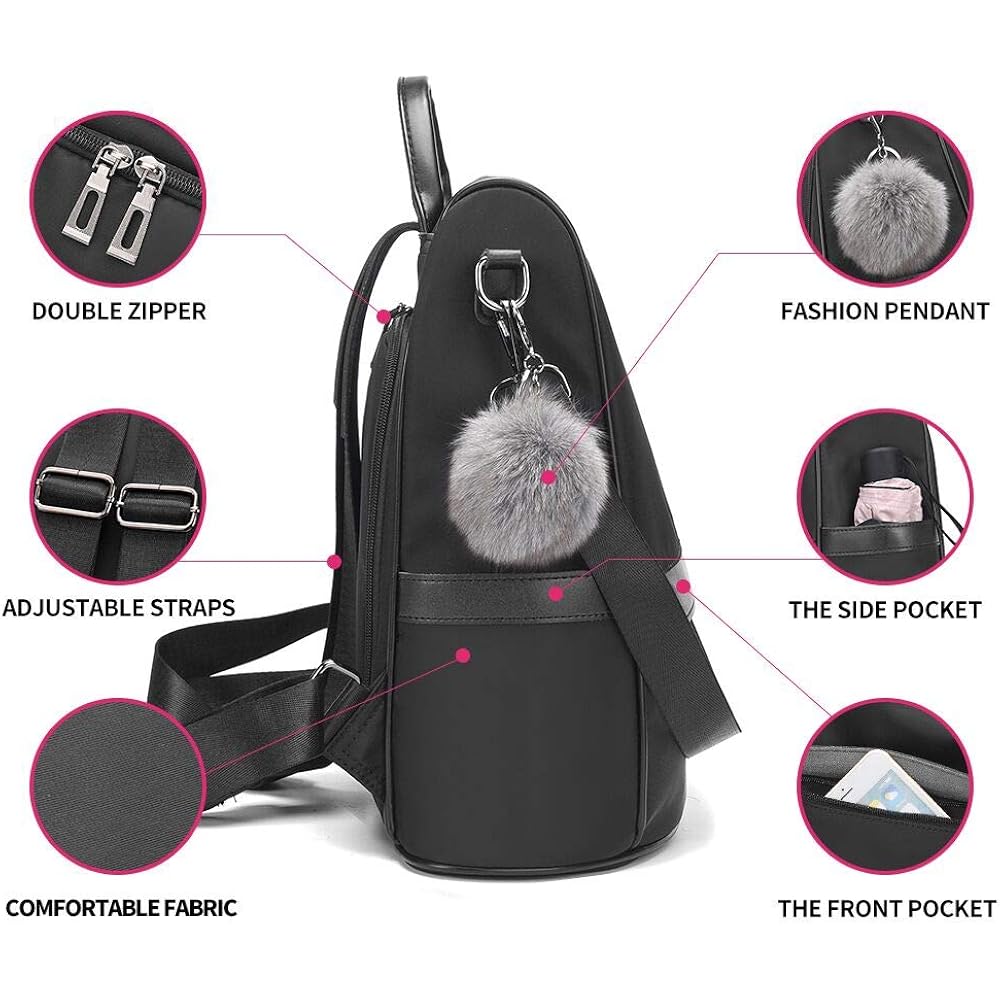 Women Backpack Purse Nylon Anti-Theft Fashion Casual Lightweight Travel Shoulder Bag