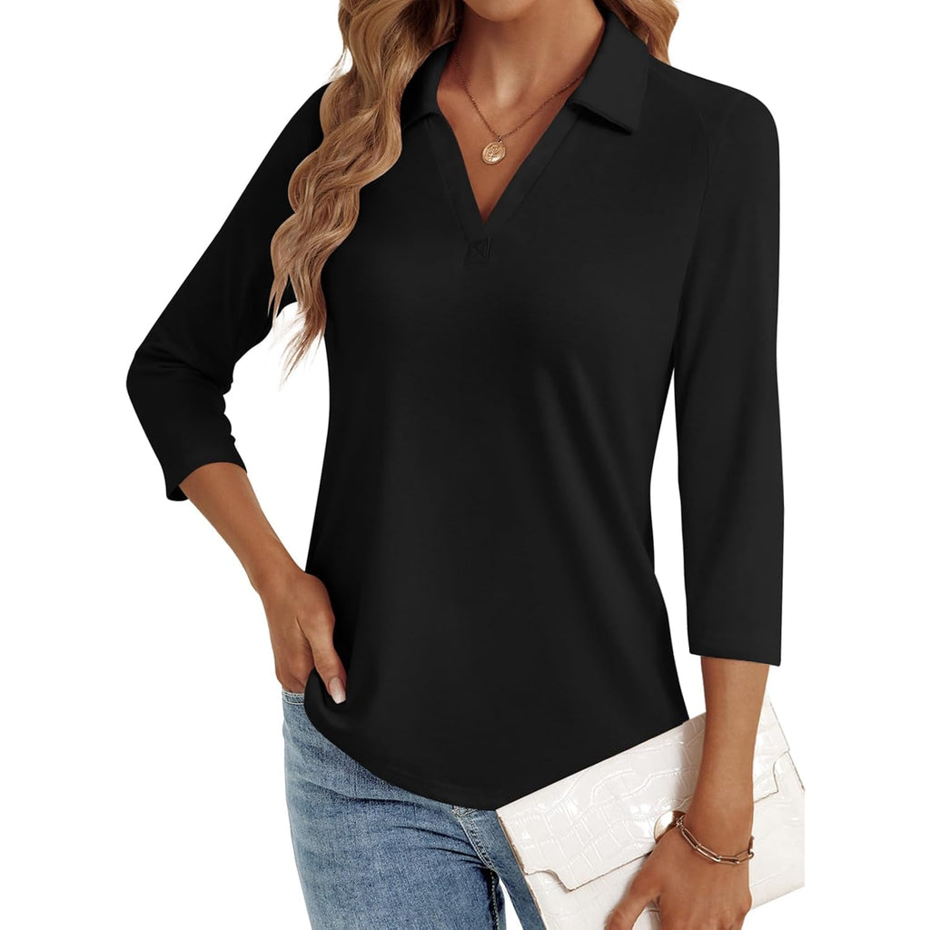 Lyhipss 3/4 Length Sleeve Womens Tops Dressy Casual V Neck Polo Shirts Business Work Blouses 2025 Trendy Tunic Top