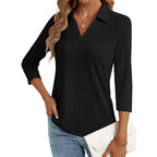 Lyhipss 3/4 Length Sleeve Womens Tops Dressy Casual V Neck Polo Shirts Business Work Blouses 2025 Trendy Tunic Top
