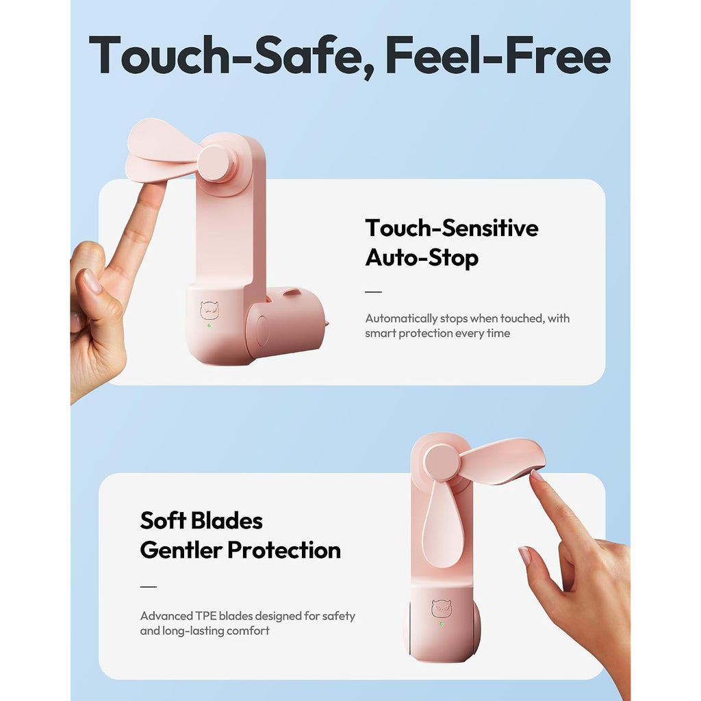 Gaiatop Portable Handheld Fan, 3 In 1 Mini Fan Handheld [17H Max Cooling], Foldable Personal Fans Pocket Design, Usb Travel Fans Portable, Lash Trip Summer Essential Cute Gifts For Women Girl, Pink