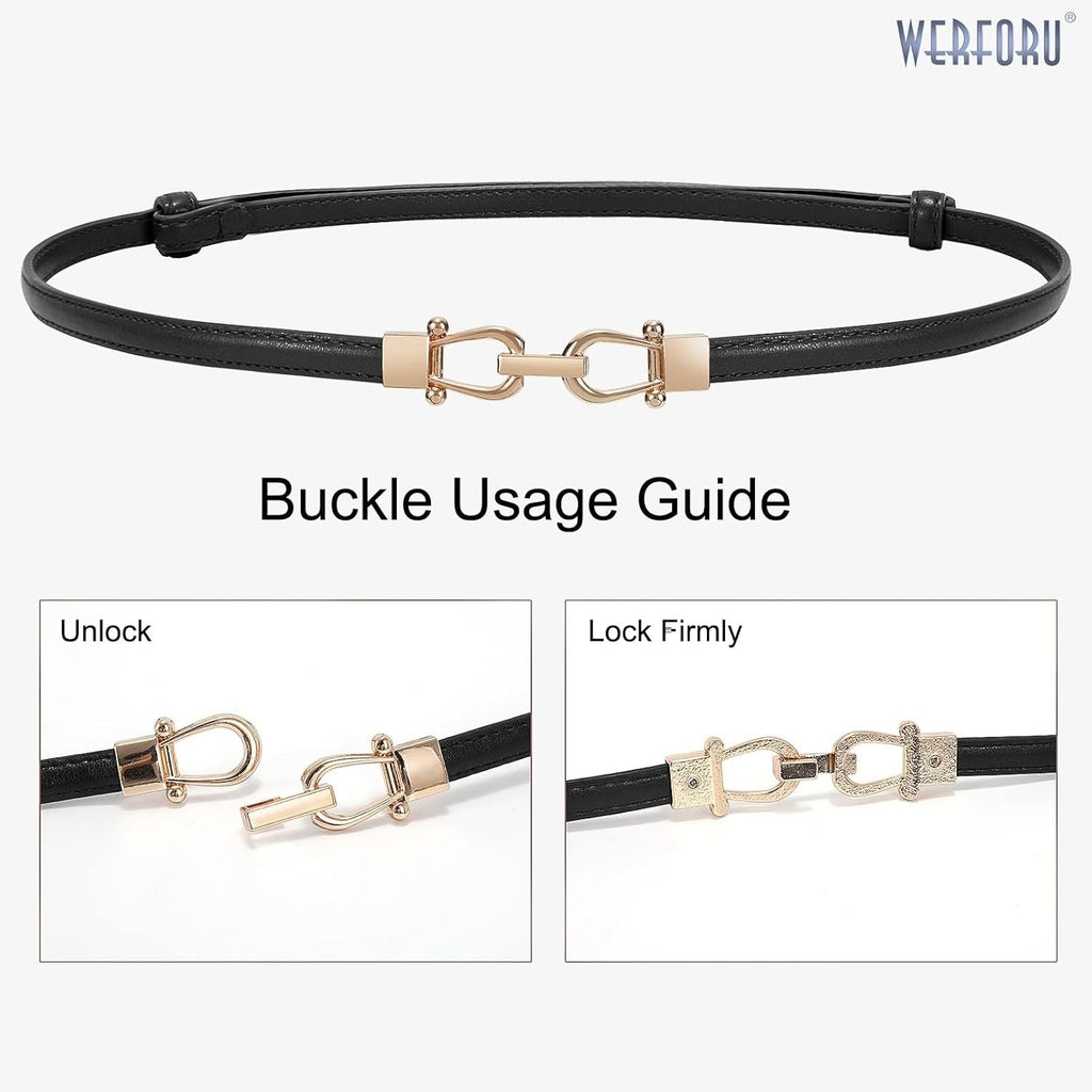 WERFORU Women Classic Leather Belt With Square Gold Silver Buckle For Jeans Pants