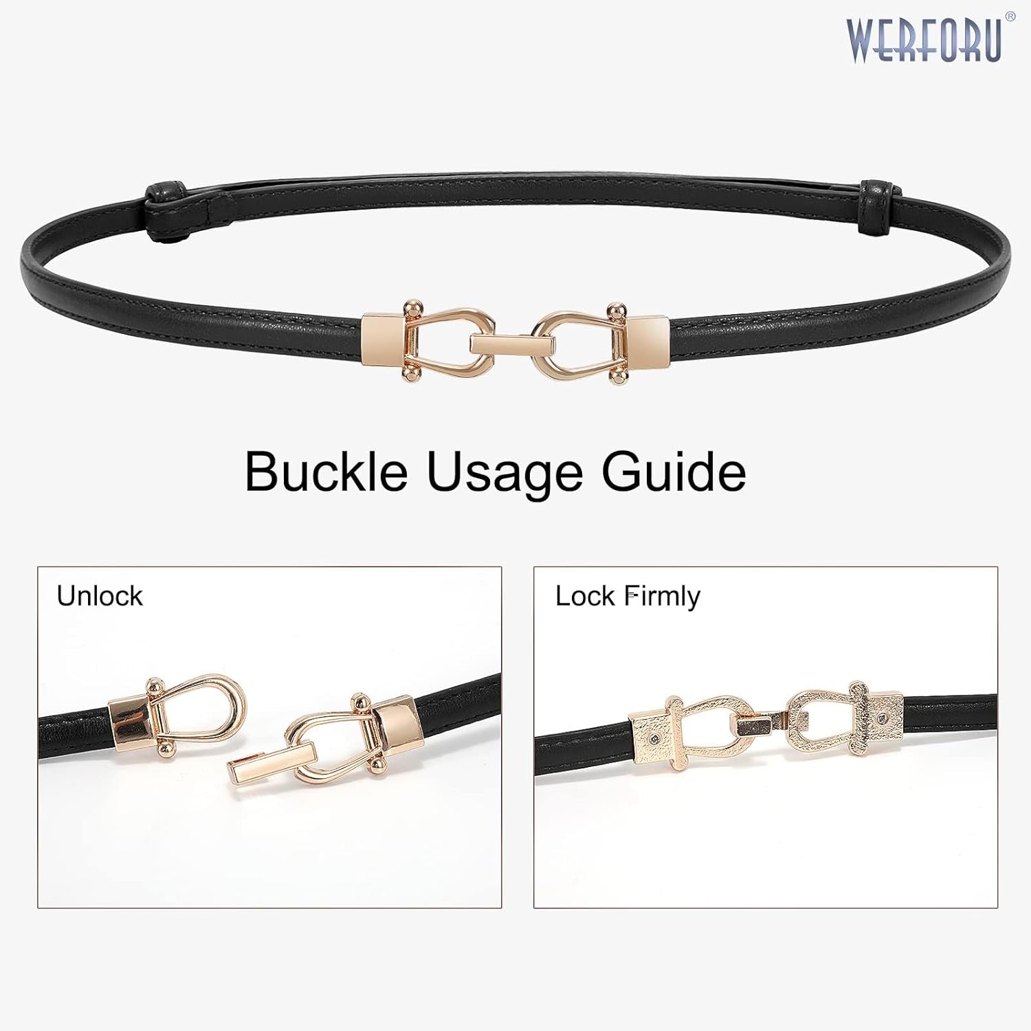 WERFORU Women Classic Leather Belt With Square Gold Silver Buckle For Jeans Pants