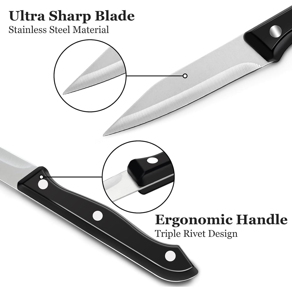 Bewos 4-Piece Paring Knife Set - Paring Knives With Ergonomic Handle, 3.5 Inch Triple Rivet Paring Knives, Stainless Steel Black Parers For Vegetable, Fruit & Kitchen Use