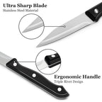 Bewos 4-Piece Paring Knife Set - Paring Knives With Ergonomic Handle, 3.5 Inch Triple Rivet Paring Knives, Stainless Steel Black Parers For Vegetable, Fruit & Kitchen Use