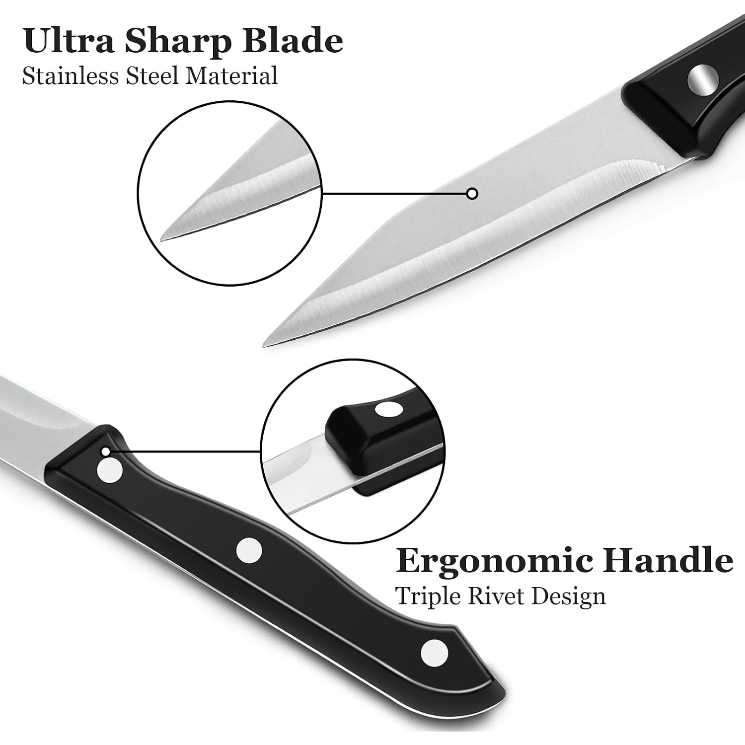 Bewos 4-Piece Paring Knife Set - Paring Knives With Ergonomic Handle, 3.5 Inch Triple Rivet Paring Knives, Stainless Steel Black Parers For Vegetable, Fruit & Kitchen Use