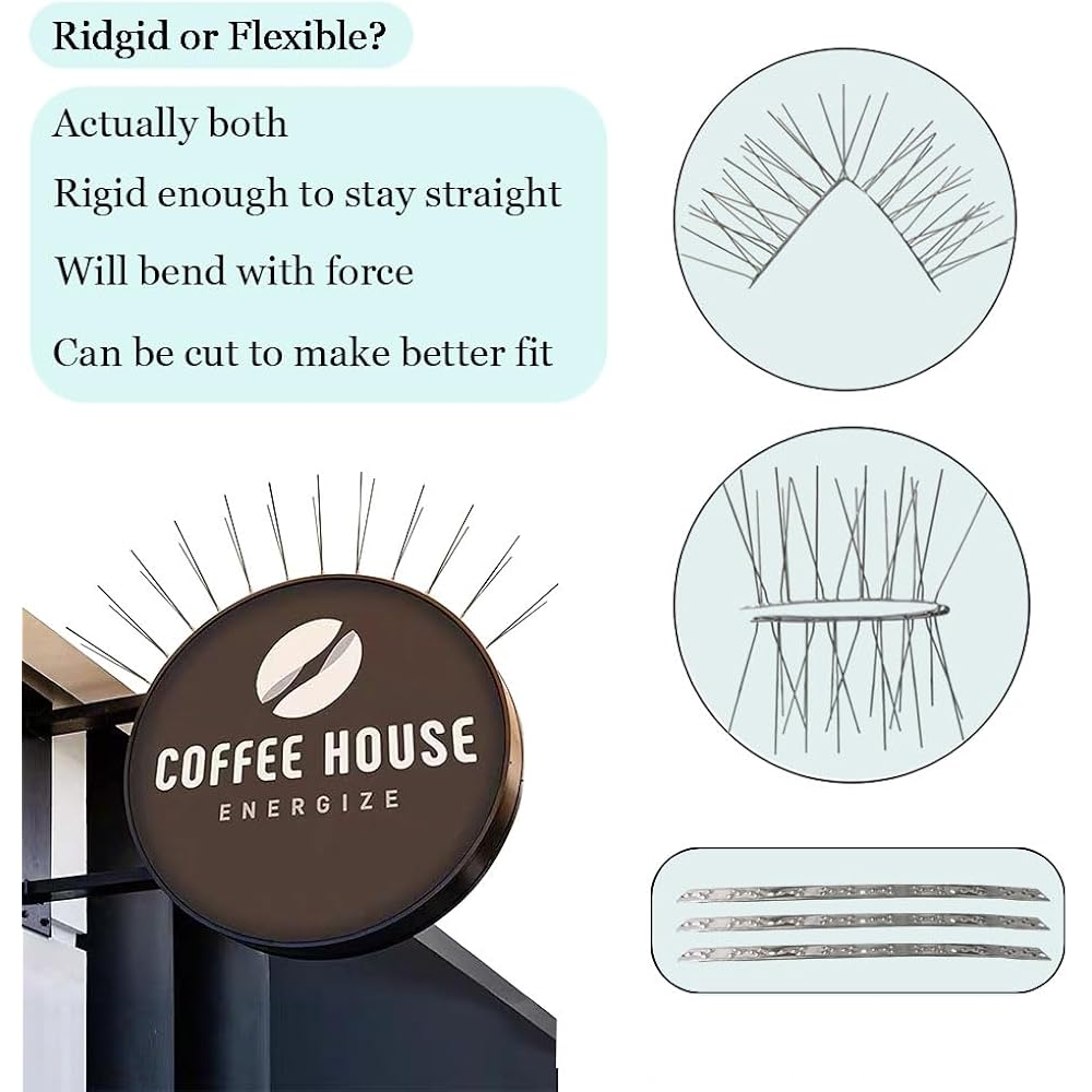 Pangch Bird Spikes,Stainless Steel Bird Spikes Metal Bird Spikes Fence Spikes Easy To Install - 5 Strips 4.1 Feet Coverage